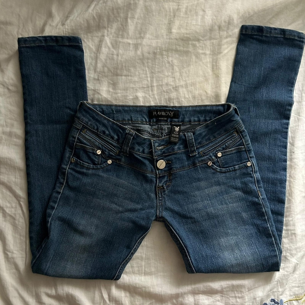 🍒 Y2K PLAYBOY BUNNY RARE AUTHENTIC SKINNY JEANS - Picture 2 of 4